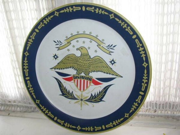 Vintage, Large 19in, 14 Stars- Seal of USA Metal Charger, Painted by M. Stoyke