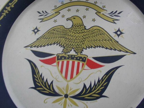 Vintage, Large 19in, 14 Stars- Seal of USA Metal Charger, Painted by M. Stoyke