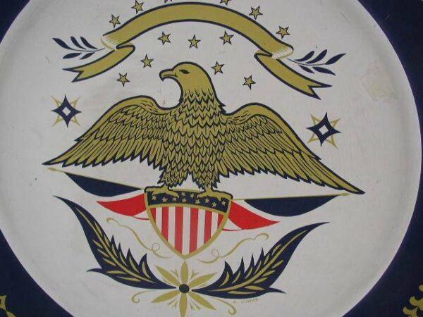 Vintage, Large 19in, 14 Stars- Seal of USA Metal Charger, Painted by M. Stoyke