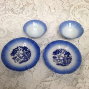 Vintage, Flow Blue Willow, Porcelain, 2 Dessert Set or Sake Set