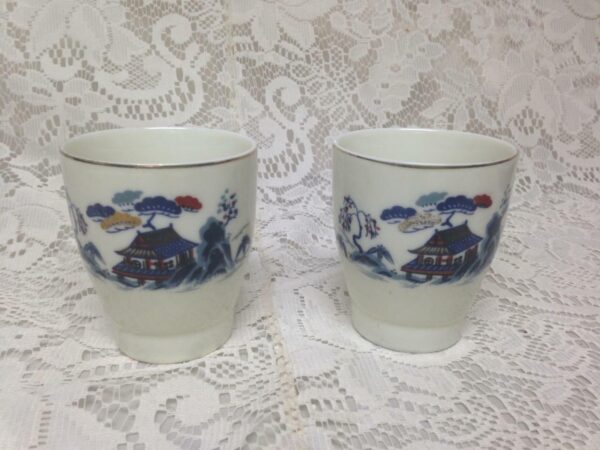 Vintage, 2-pc Gaudy Blue Willow Tumbler 3in H x 2.5in W