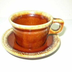 Vintage Set, Hull Brown Glazed Stoneware Cup and Saucer