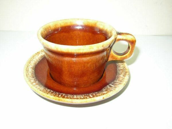 Vintage Set, Hull Brown Glazed Stoneware Cup and Saucer