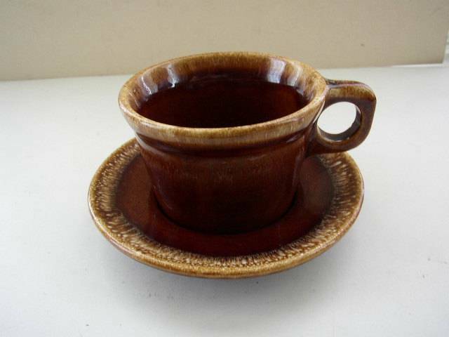 Vintage Set, Hull Brown Glazed Stoneware Cup and Saucer