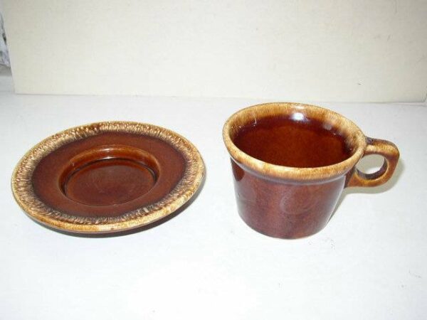 Vintage Set, Hull Brown Glazed Stoneware Cup and Saucer