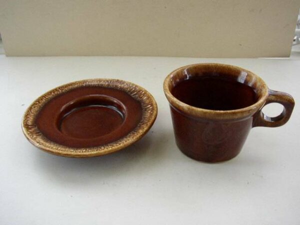 Vintage Set, Hull Brown Glazed Stoneware Cup and Saucer