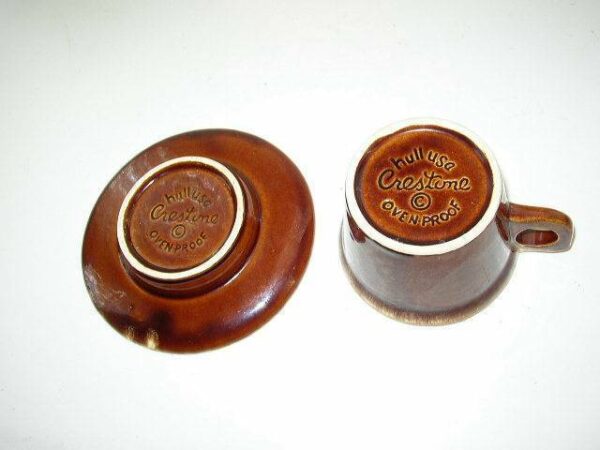 Vintage Set, Hull Brown Glazed Stoneware Cup and Saucer