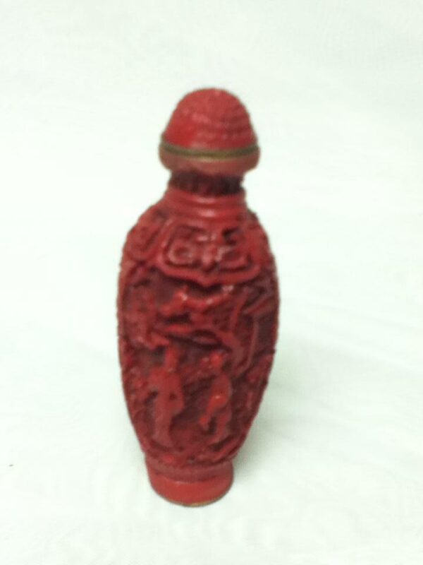 Vintage, 2pc Coral, Cinnabar Snuff Bottle 3.5in x 1.5in