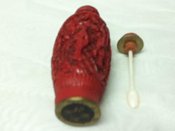 Vintage, 2pc Coral, Cinnabar Snuff Bottle 3.5in x 1.5in