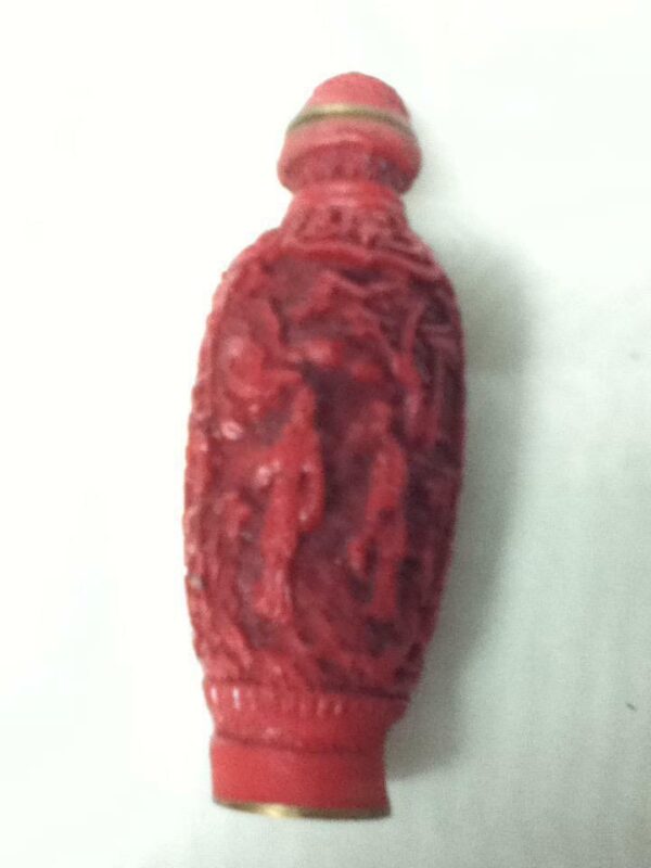 Vintage, 2pc Coral, Cinnabar Snuff Bottle 3.5in x 1.5in