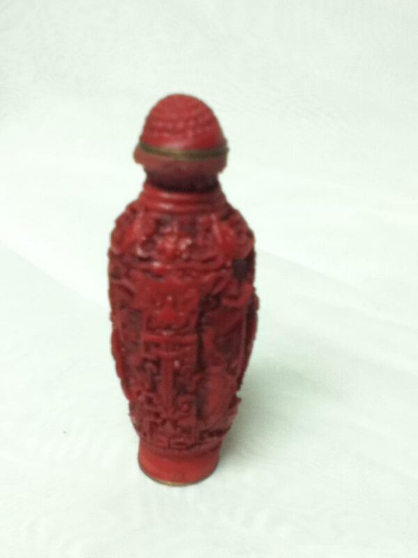 Vintage, 2pc Coral, Cinnabar Snuff Bottle 3.5in x 1.5in