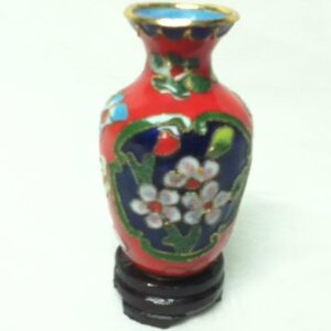 Vintage, Beautiful, 3.5in H x 2in D, Red Floral Cloissone’ Style Vase with Stand