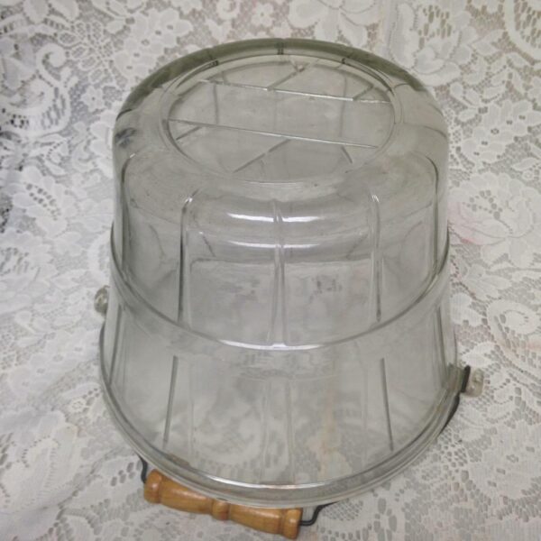 Vintage, Glass Bucket with Wooden-Wire Handle 10.5in x 7in x 5in