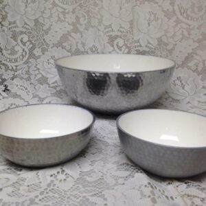 Vintage, Wallace 3pc Set Hammered Pewter - Porcelain Bowl