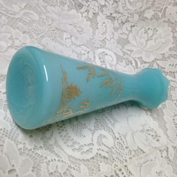 1950s Variant Blue Willow, Frosted Aquamarine Glass Bud Vase, 9in H x 3in Round