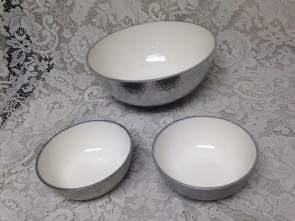 Vintage, Wallace 3pc Set Hammered Pewter - Porcelain Bowl