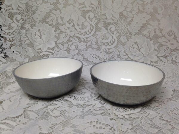 Vintage, Wallace 3pc Set Hammered Pewter - Porcelain Bowl