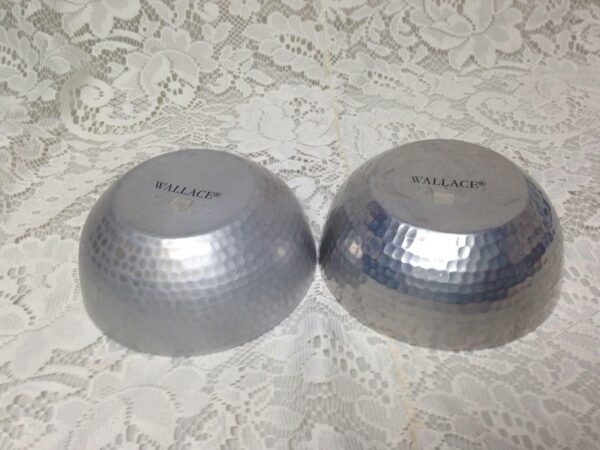 Vintage, Wallace 3pc Set Hammered Pewter - Porcelain Bowl