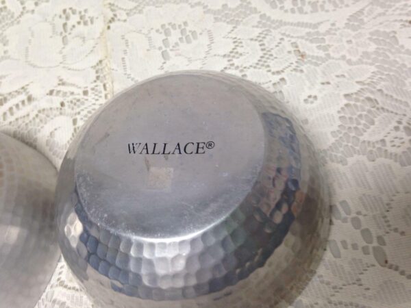 Vintage, Wallace 3pc Set Hammered Pewter - Porcelain Bowl