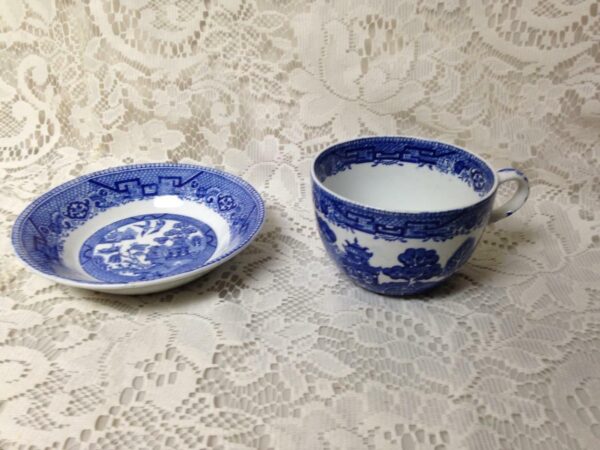 Antique, Rare, Ridgway Blue Willow 2pc Cup and Dessert Bowl