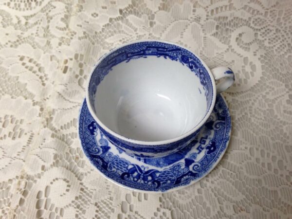 Antique, Rare, Ridgway Blue Willow 2pc Cup and Dessert Bowl