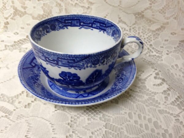 Antique, Rare, Ridgway Blue Willow 2pc Cup and Dessert Bowl