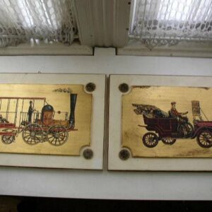 Vintage Pair, 15 x 10in Framed 1920s Classic Cars Artwork By D.C Palladio, Italy