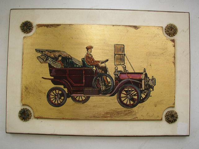 Vintage Pair, 15 x 10in Framed 1920s Classic Cars Artwork By D.C Palladio, Italy