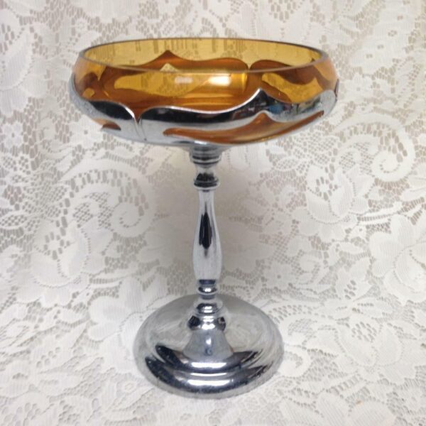 Vintage, Art Deco Farber Bros. Chrome Stemmed Dessert or Sweet Dish 8in x 5.5in