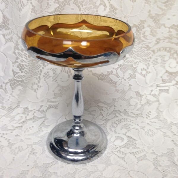 Vintage, Art Deco Farber Bros. Chrome Stemmed Dessert or Sweet Dish 8in x 5.5in