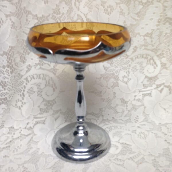 Vintage, Art Deco Farber Bros. Chrome Stemmed Dessert or Sweet Dish 8in x 5.5in