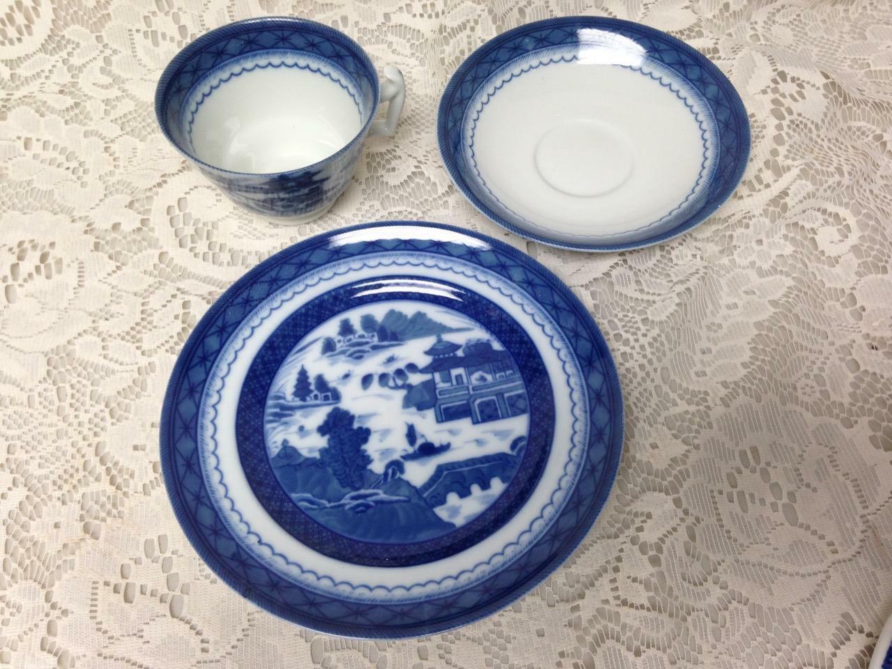 Mottahedeh, Rare, Vista Alegre Portugal Blue Willow Trio Set