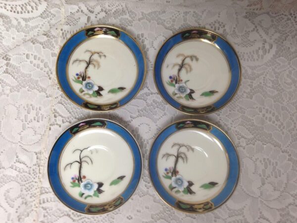 1908 Antique, Noritake Japan, Gaudy Blue Willow 13pc DemitasseTea Set for 4