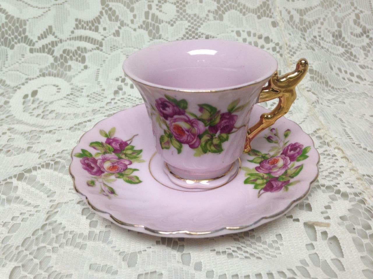 Vintage, Pink Roses Cup and Saucer