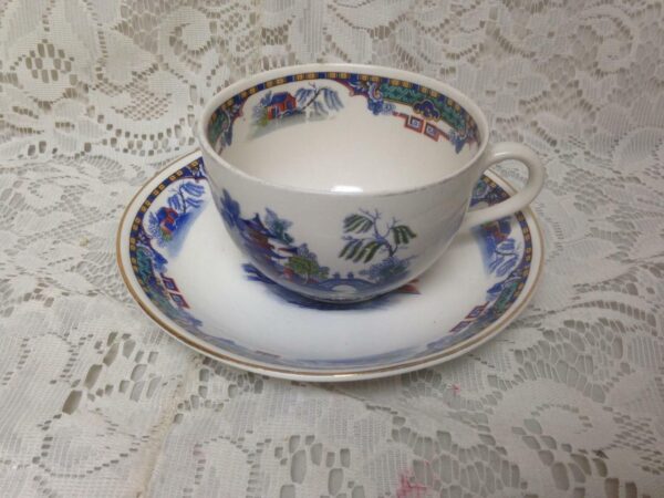 Vintage, Rare, England,Variant, Gaudy Blue Willow Cup and Saucer (d)