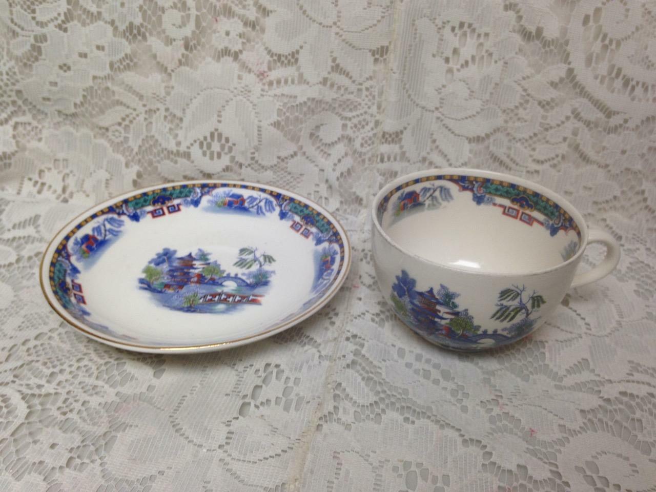 Vintage, Rare, England,Variant, Gaudy Blue Willow Cup and Saucer (d)