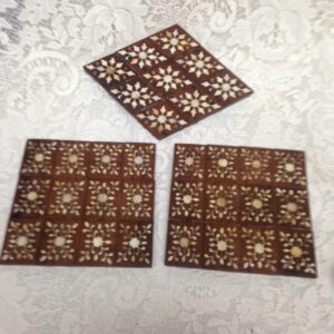 Vintage, Handcrafted, 3pc Inlaid Wood Tea Tiles or Hot Pads