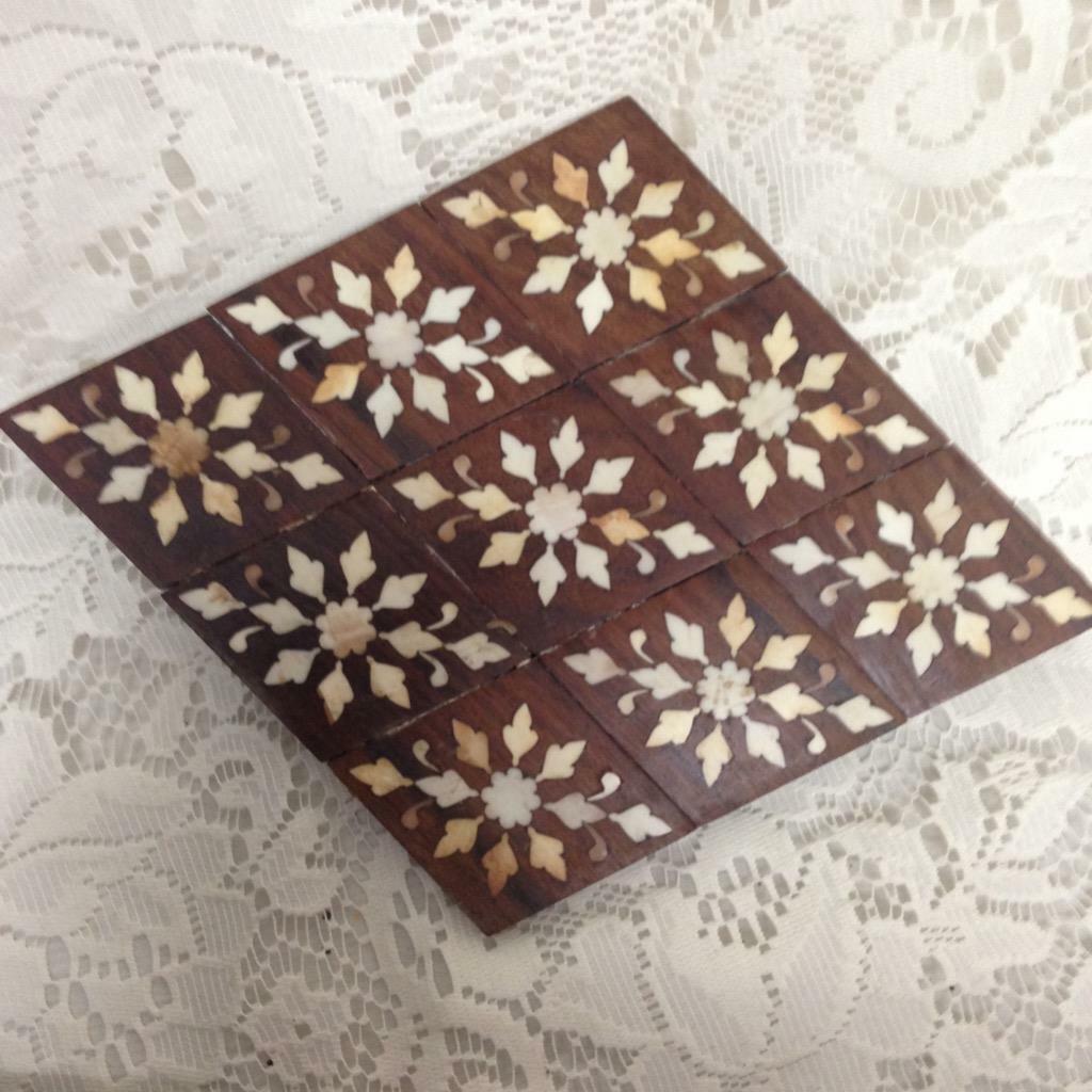 Vintage, Handcrafted, 3pc Inlaid Wood Tea Tiles or Hot Pads