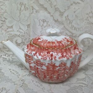 Antique, Spode-Copeland England, Variant Orange Red- Blue Willow 2pc Demi Teapot