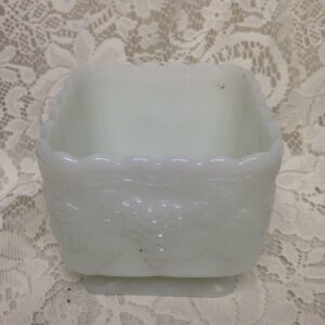 Vintage, Milk Glass, Footed, Square Dessert Bowl or Vanity Jar 4in H x 4.5in Sq.