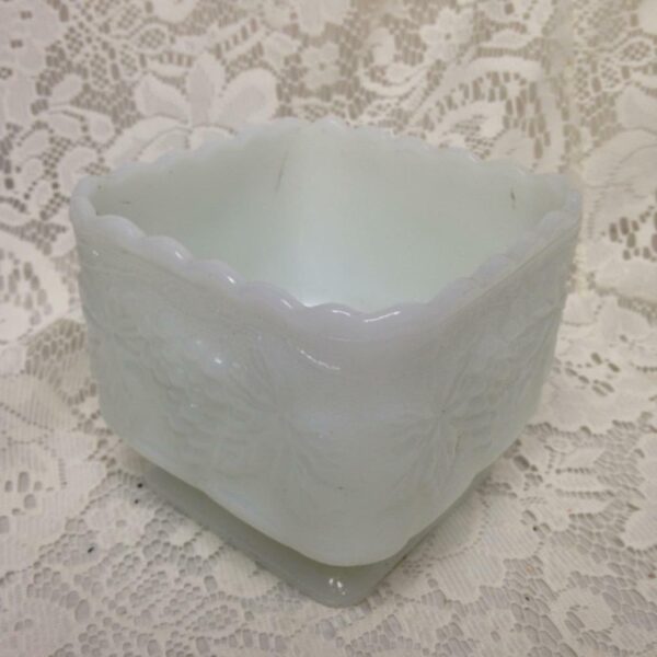 Vintage, Milk Glass, Footed, Square Dessert Bowl or Vanity Jar 4in H x 4.5in Sq.