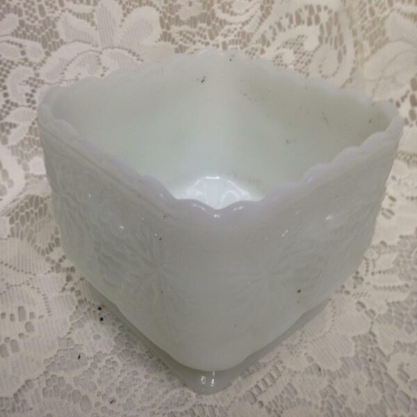 Vintage, Milk Glass, Footed, Square Dessert Bowl or Vanity Jar 4in H x 4.5in Sq.