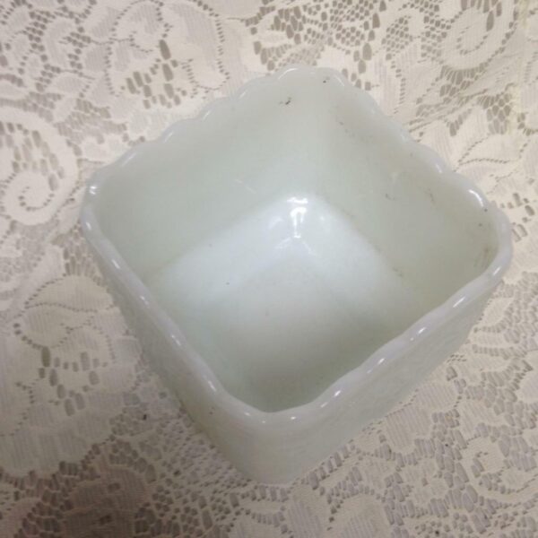 Vintage, Milk Glass, Footed, Square Dessert Bowl or Vanity Jar 4in H x 4.5in Sq.