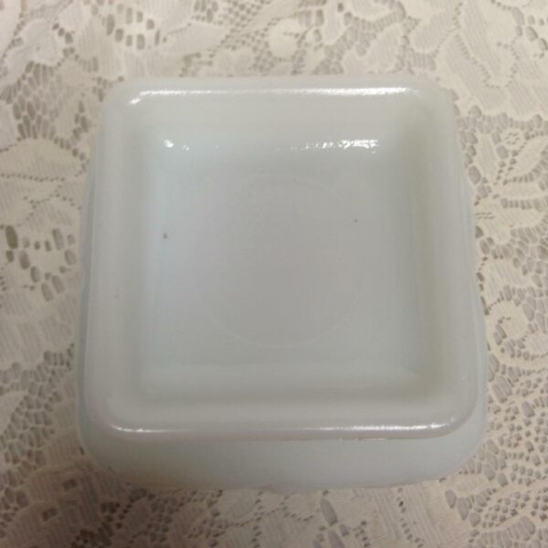 Vintage, Milk Glass, Footed, Square Dessert Bowl or Vanity Jar 4in H x 4.5in Sq.