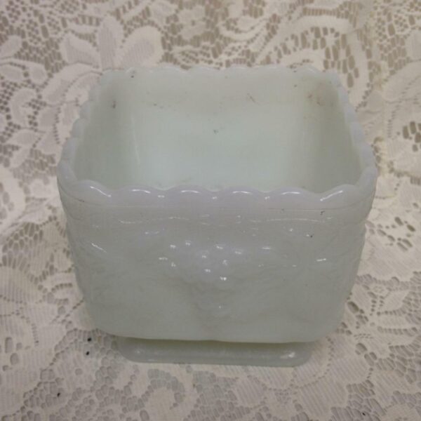 Vintage, Milk Glass, Footed, Square Dessert Bowl or Vanity Jar 4in H x 4.5in Sq.