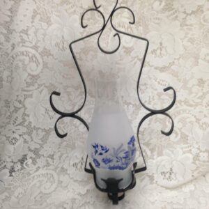 Cast Iron, Blue Willow Frosted Glass Chimney Wall Sconce