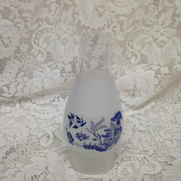 Cast Iron, Blue Willow Frosted Glass Chimney Wall Sconce