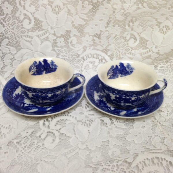 Vintage, Occupied Japan, Blue Willow 4pc Cups and Saucers