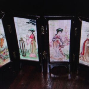 Oriental Painting on Porcelain-Miniature Folding Screen-Dividers