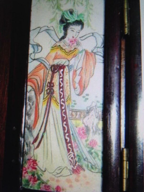 Oriental Painting on Porcelain-Miniature Folding Screen-Dividers